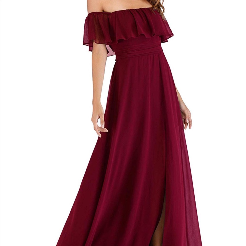 Burgundy Off Shoulder Gown